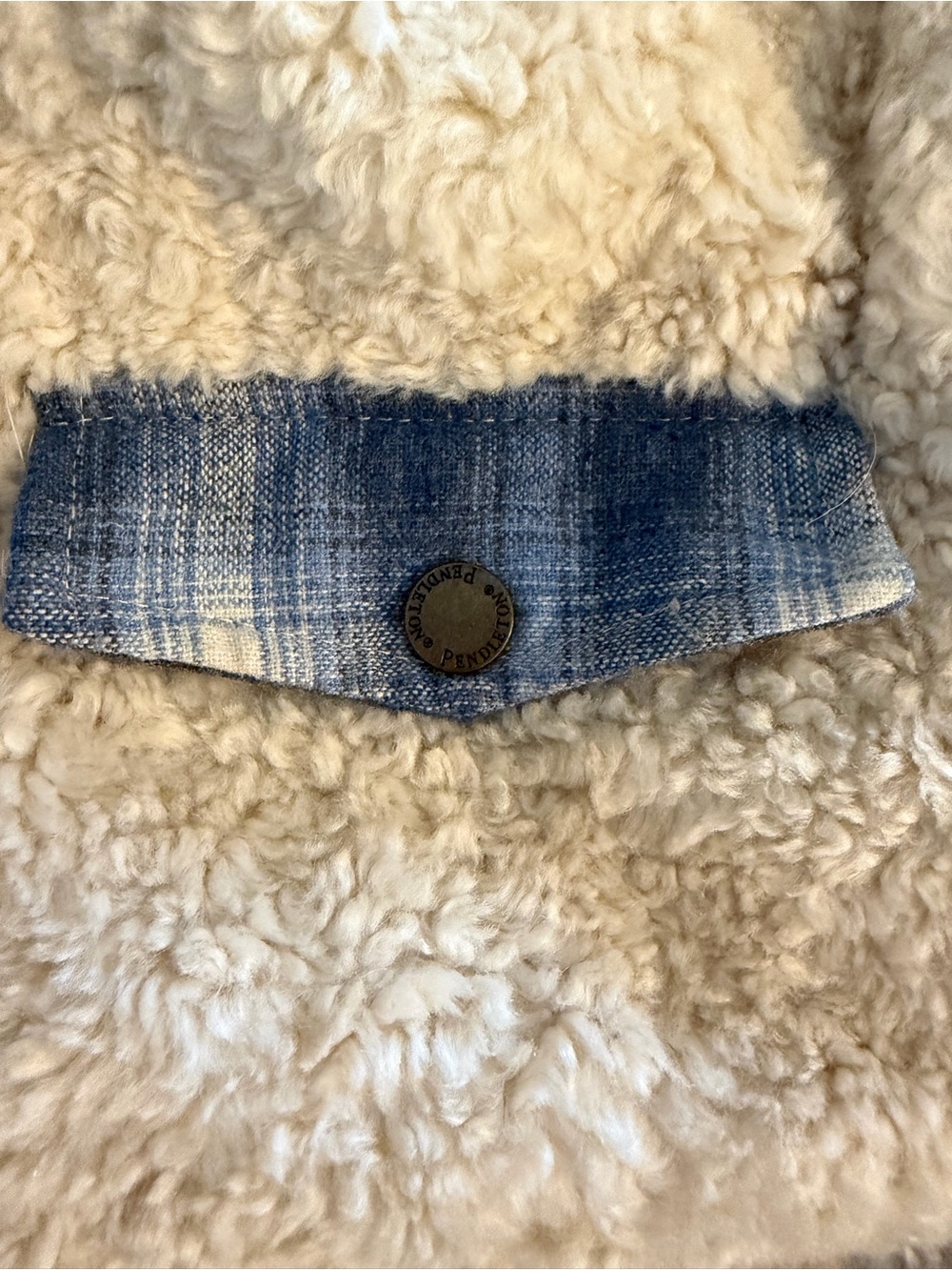 Pendleton Ivory Sherpa Blue Plaid Flannel Zip Front Jacket - Picture 8 of 16